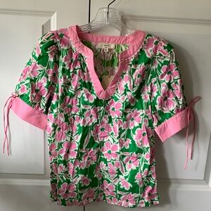 entro Pink and Green Floral V-Neck Tunic